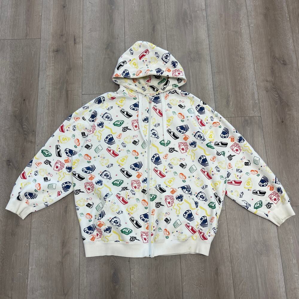 Y2K Streetwear Bape Style Kanji Jeans zip up Hoodie Sweater size 2XL XXL B19